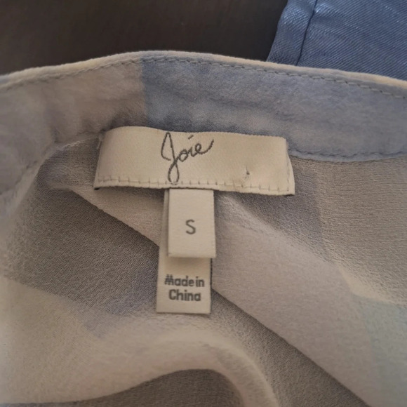 Joie "Gudelia B" Print Silk Top Porcelain-Oasis Color Size S - Picture 10 of 11